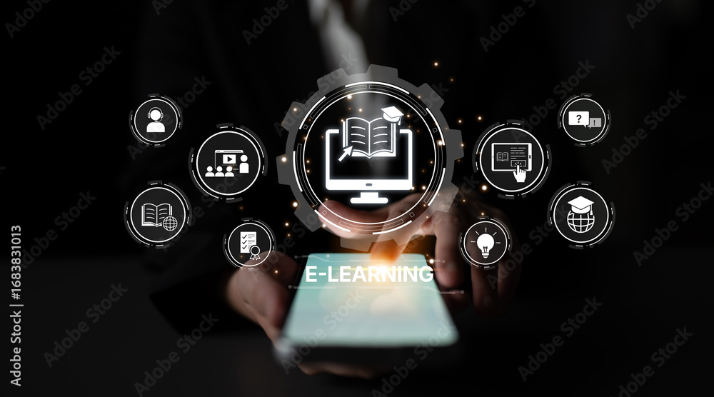 Aufkleber online education boosts access to learning. learn anytime through flexible platforms. education tech