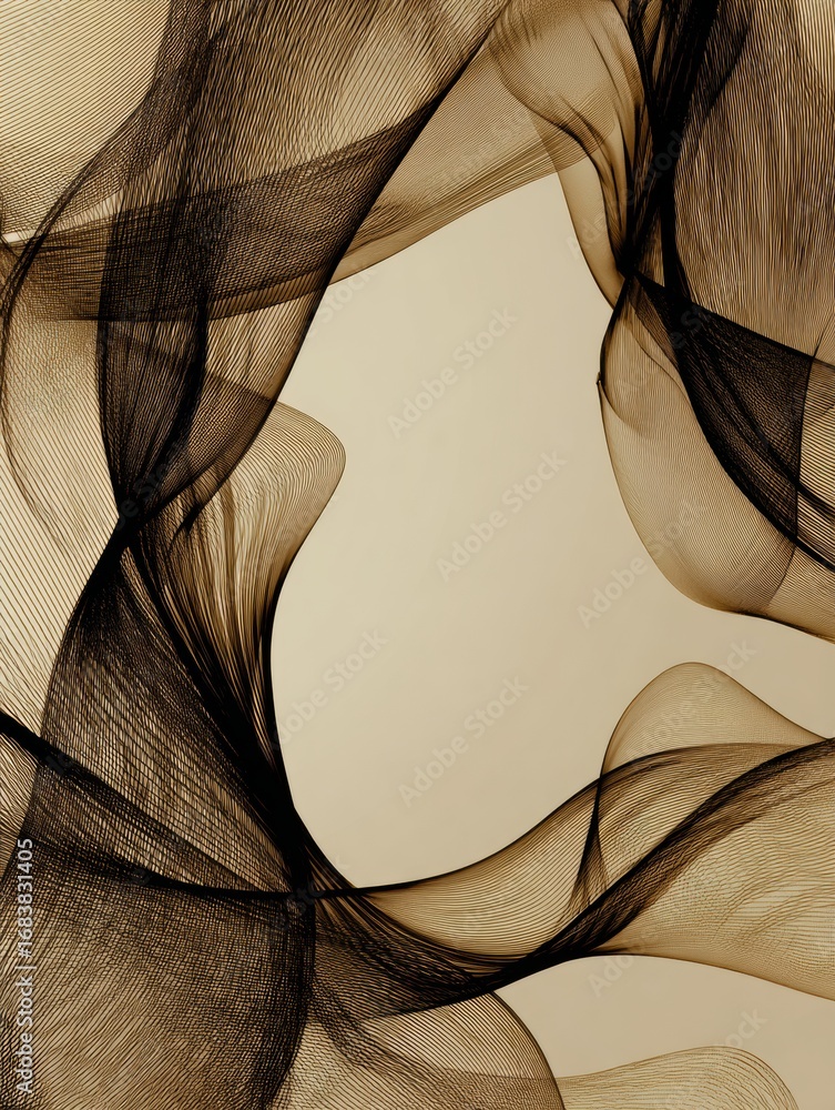 Aufkleber delicate strands of translucent fabric weave and intertwine in graceful motion against a smooth beig