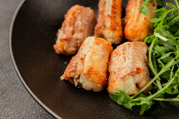 Fried fish rock eel fish rock salmon shark seafood small-spotted catshark portion size natural product tasty snack fresh gourmet food background on the table rustic view copy space pescetarian diet