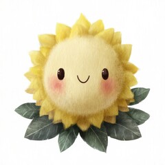 Cute and Cheerful Sunflower Character with Leafy Green Background for Fun Designs