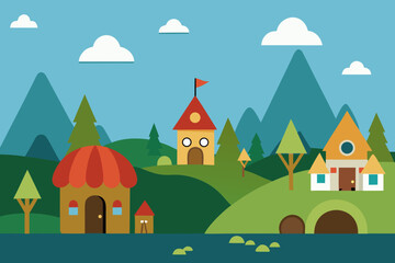 Naklejka premium A simple cartoon of a gnome village vector illustration