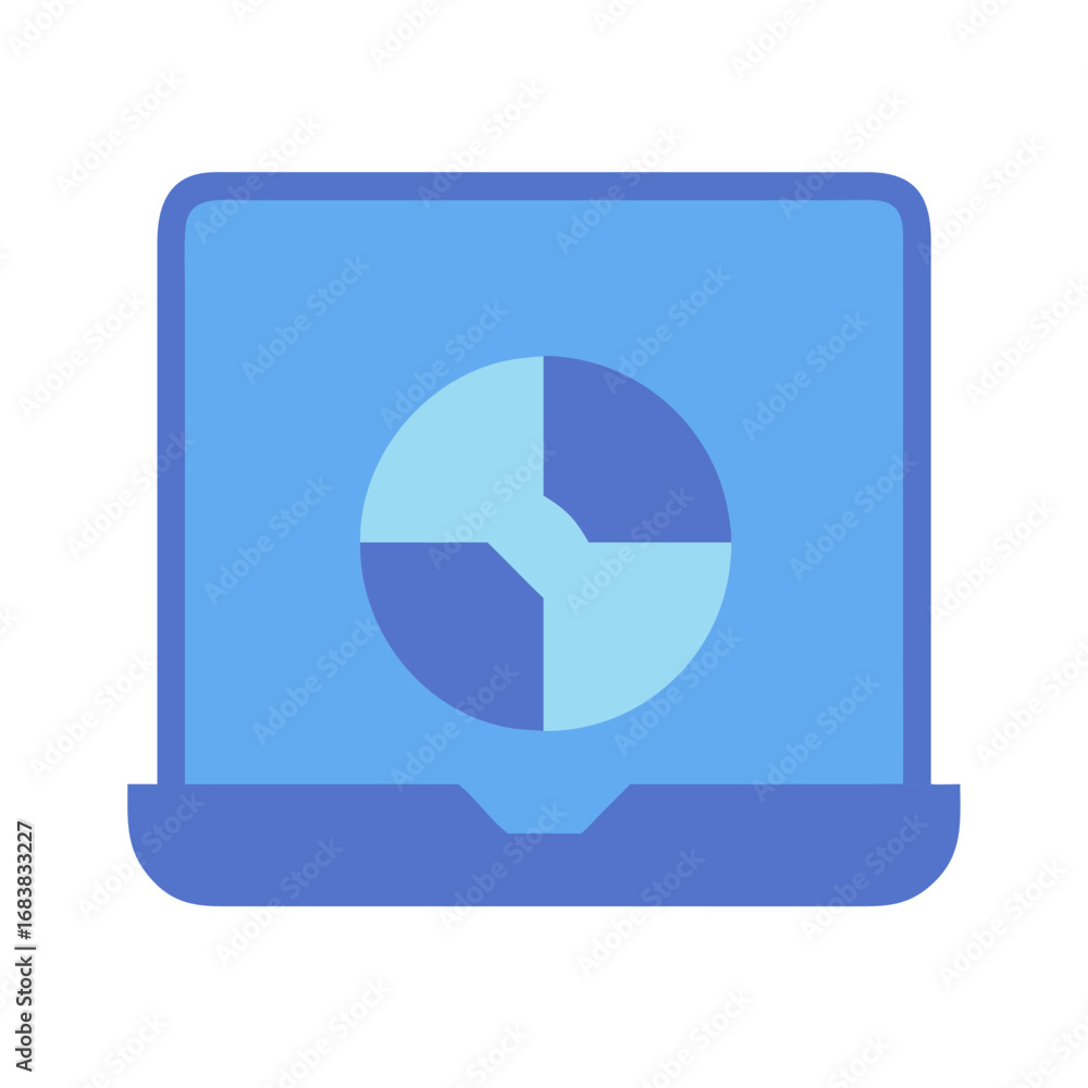 Poster laptop with pie chart data analysis on screen