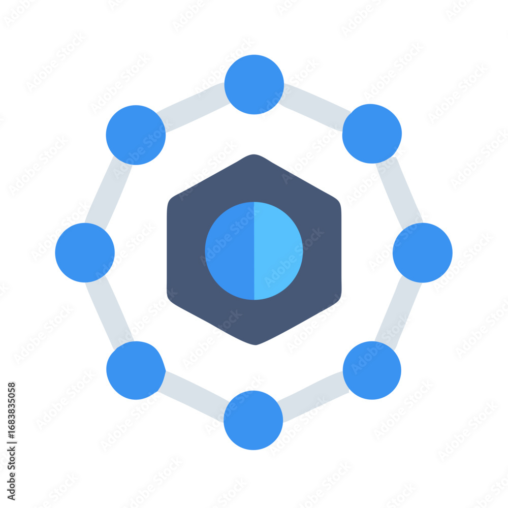 Poster connected nodes around a central hexagon flat vector design