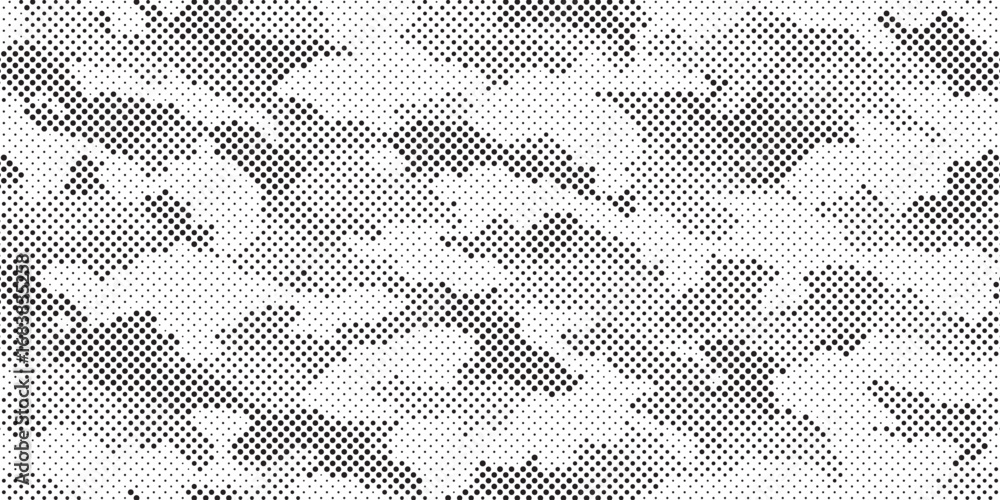 Poster abstract halftone seamless camouflage pattern. repeating digital dotted hexagonal camo military text