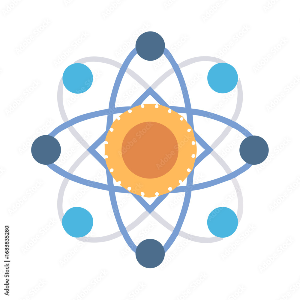 Poster atom model graphic with electrons orbiting the nucleus design