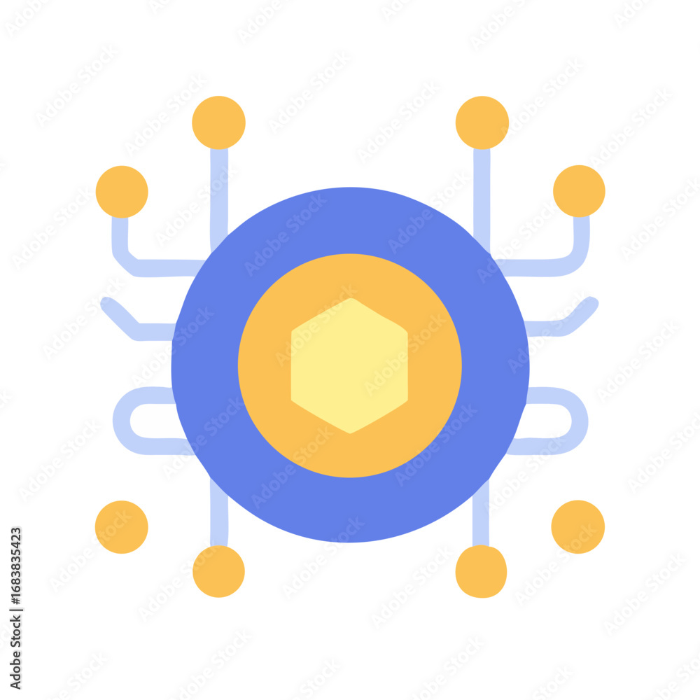 Poster digital network icon representing connectivity in flat design style