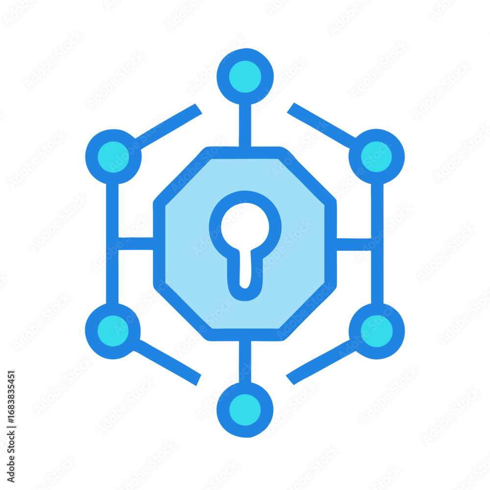 Poster connected network security icon representing data protection and technology