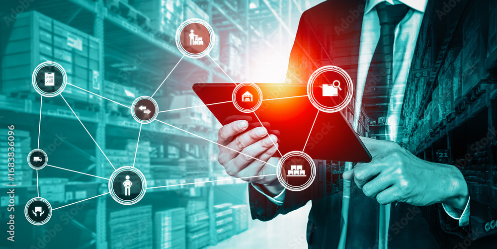 Poster smart warehouse management system with innovative internet of things technology to identify package 