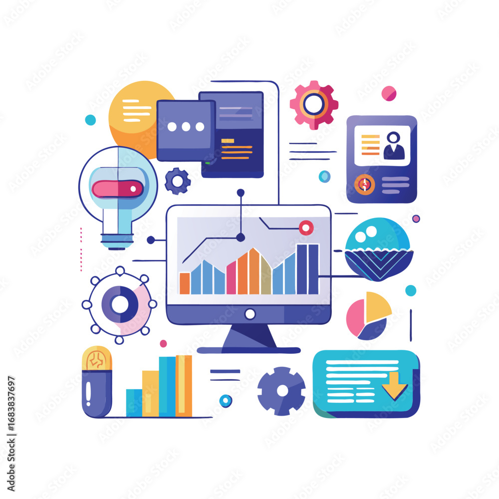 Poster digital data analytics and business intelligence visualization