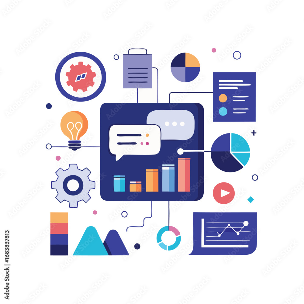 Poster data analysis and business intelligence infographic with charts and graphs