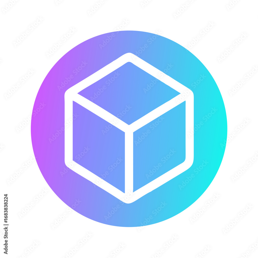 Poster abstract 3d cube icon with gradient circle backdrop