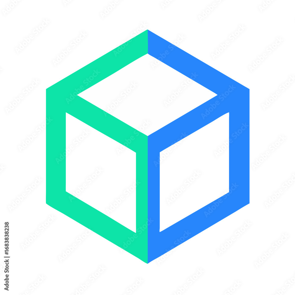 Poster abstract outline cube with color gradient on black background