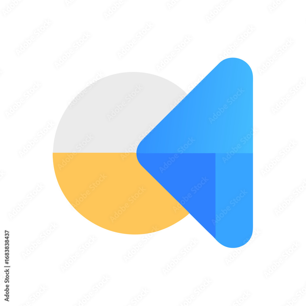 Poster abstract arrow icon pointing left over a split circle