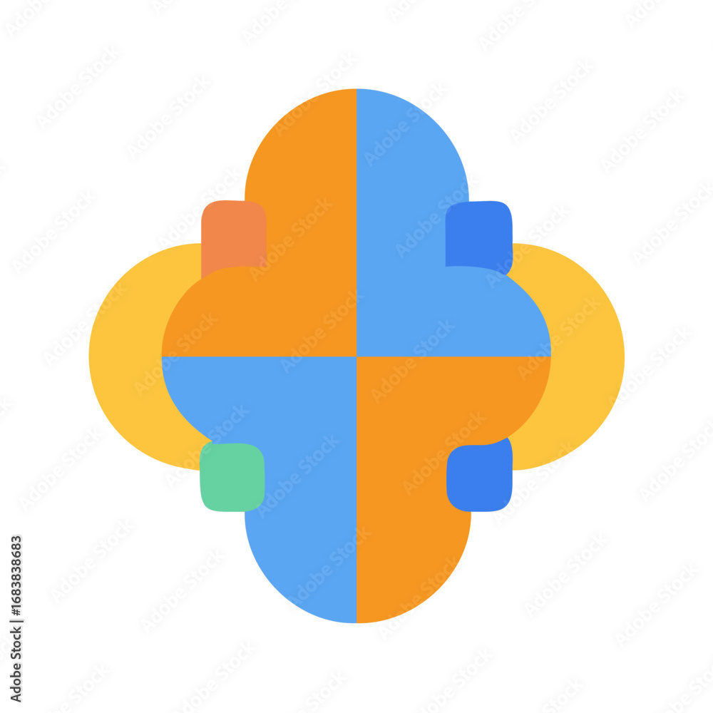 Poster abstract geometric flower shape with rounded edges on black background
