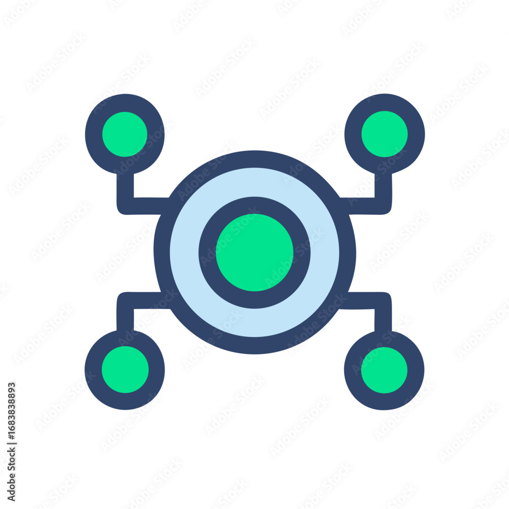 Aufkleber connected network node icon illustrating business infrastructure connection