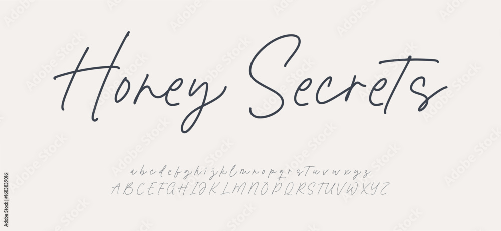 Fototapete honey secrets signature font uppercase lowercase and number. script font calligraphy logotype elegan