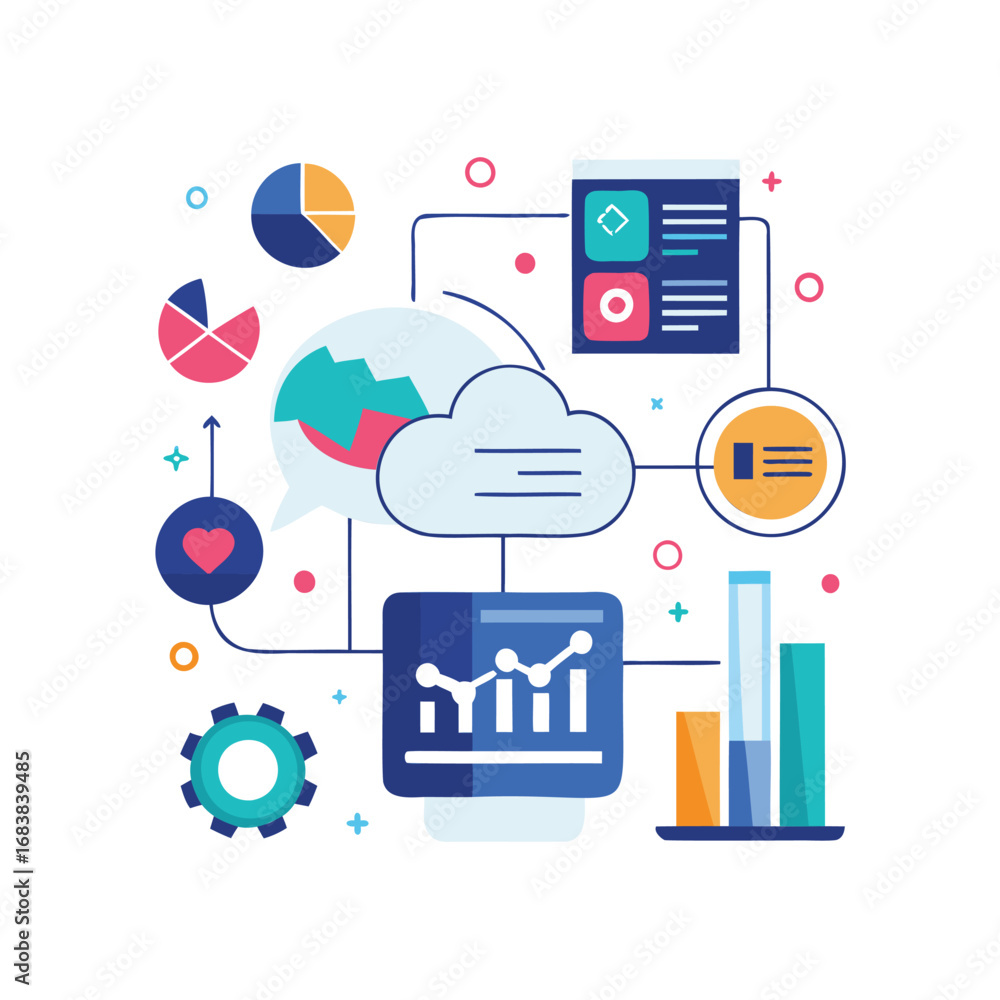 Poster cloud based data analytics and business intelligence illustration