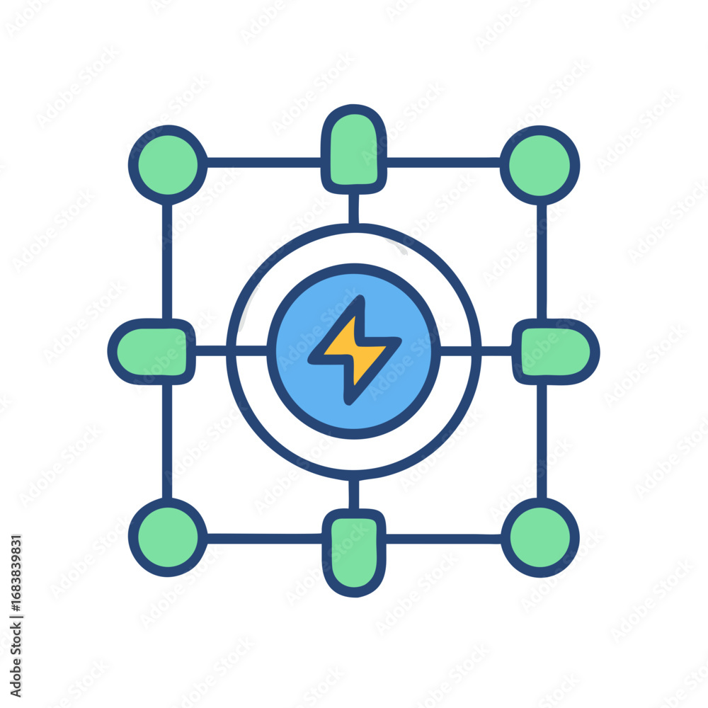 Poster abstract network connection with energy source in the center