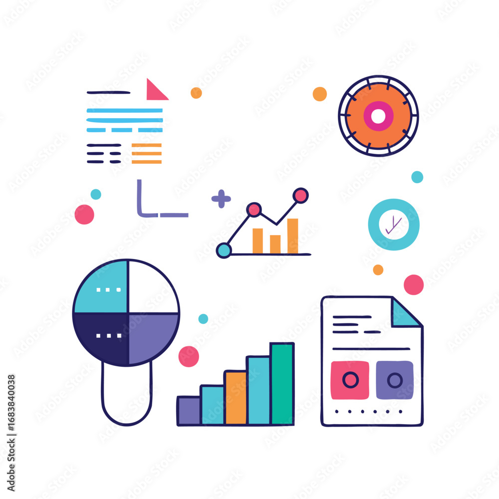 Poster data analysis and business growth icons and graphics