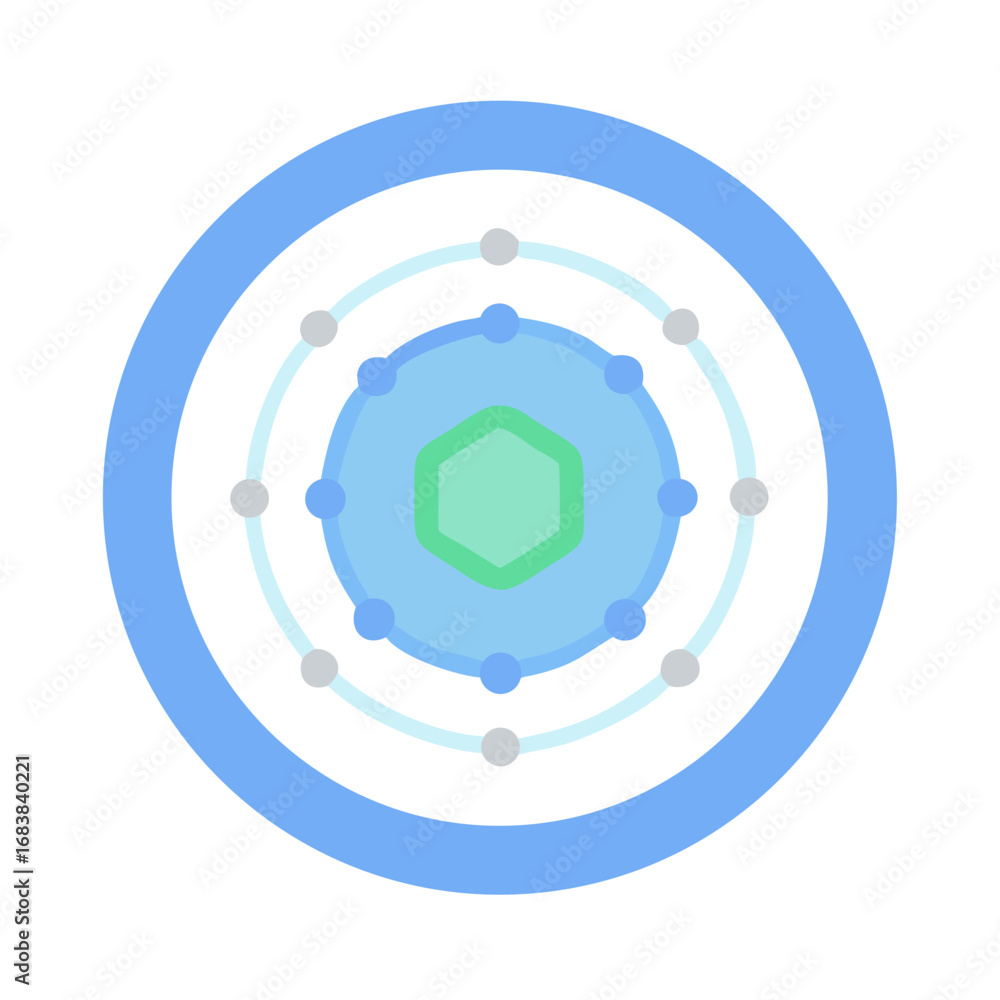 Poster abstract circular diagram with hexagonal core on black background