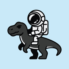 Playful Space Explorer Riding Dinosaur in black Vector Art
