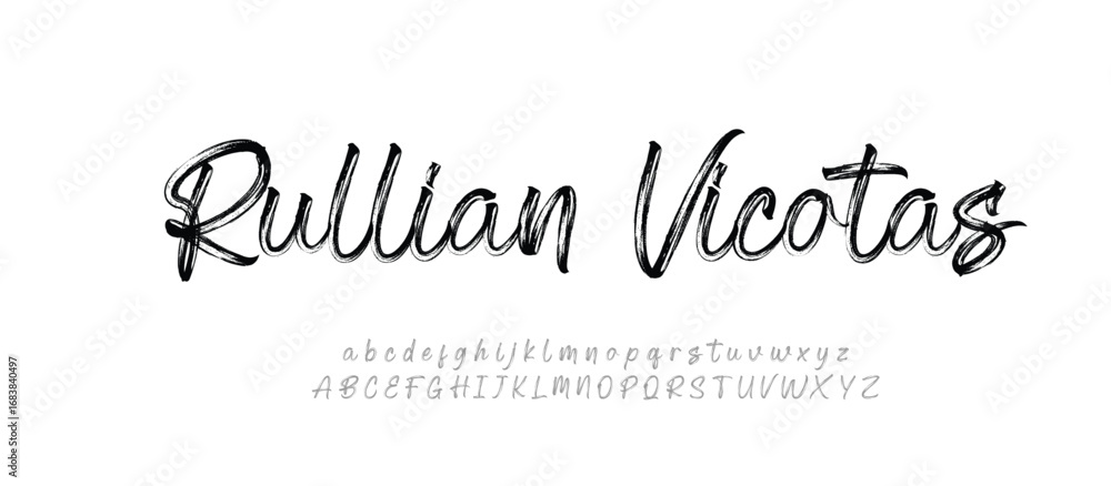 Poster rullian vicotas script brush signature typeface. lettering signature font isolated on background. br