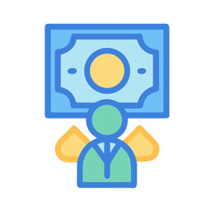 Abstract depiction of wealth accumulation with a person and money