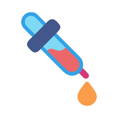 Blue pipette with red liquid and orange dripping drop