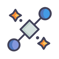 Stylized network diagram with shapes representing connections or relationships
