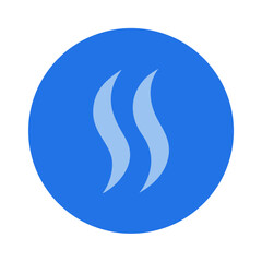 Blue circular logo with steam or wave graphic