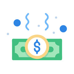 Stylized dollar bill graphic with confetti against dark backdrop