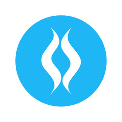 Abstract flowing symbol design on bright blue circle background