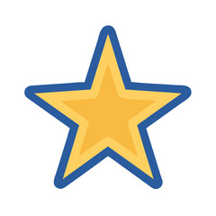 Gold star with blue outline on black background
