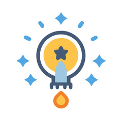 Star bulb flat icon on black background for innovation