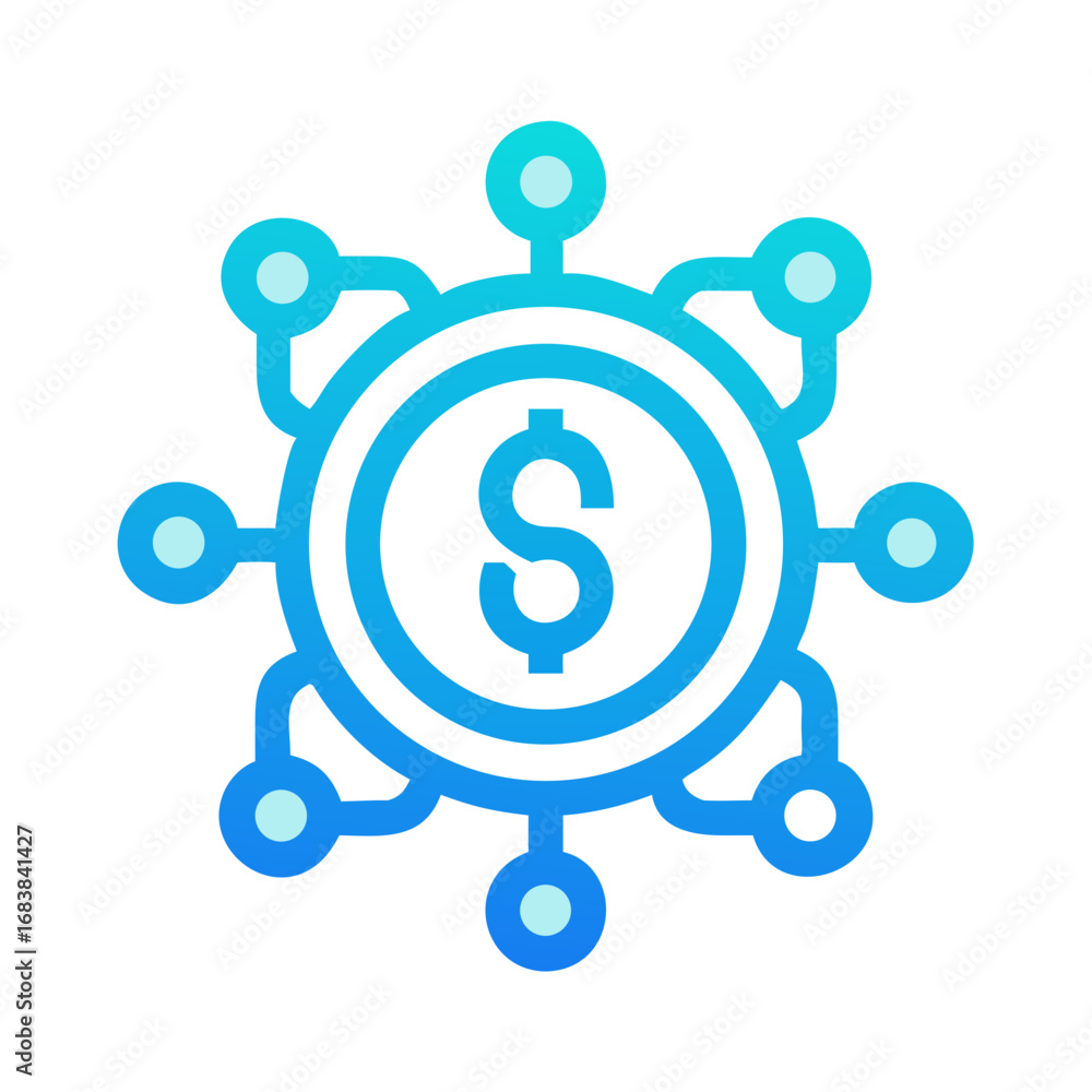 Aufkleber decentralized finance icon with dollar symbol and blockchain links