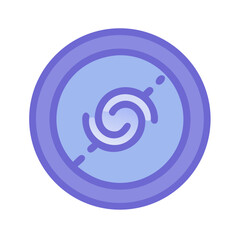 Lilac circular icon with spiral inside on black background