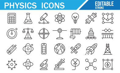 Science, Physics, and Technology Icons for Education and Learning
