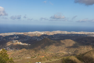 View of the seaside landscape. Pico de Bandama and Caldera on Gran Canaria in Spain