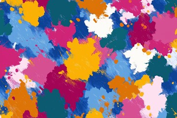 Vibrant abstract brush strokes and colorful paint splatters on canvas
