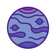 Isolated cartoon planet illustration featuring craters and wavy texture