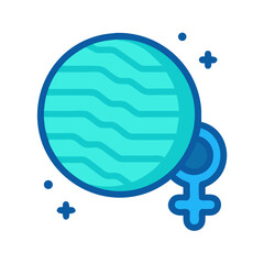 Planet with Waves and Symbol on Black Background Icon