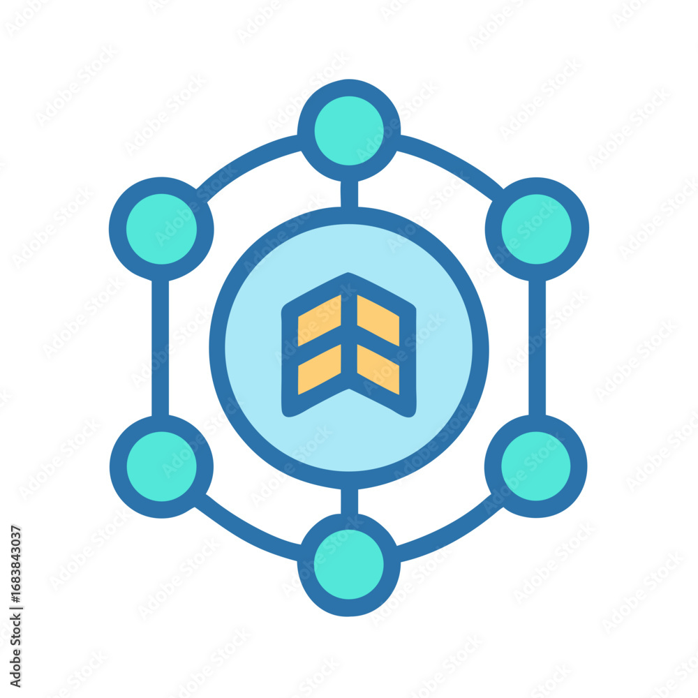 Aufkleber network connection icon representing technology data in flat design