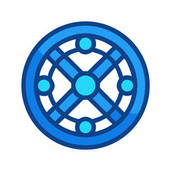 Obraz premium Blue wheel symbol on black background featuring circle accents