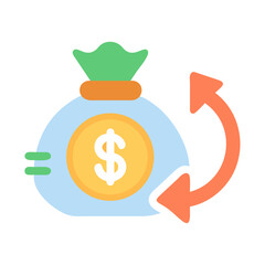 Money back guarantee concept with bag, arrow, dollar coin