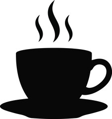 Hot coffee cup silhouette steaming cafe beverage warm drink caffeine comfort morning ritual. vector