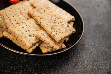 cracker whole grain healthy food durum wheat cookies tasty snack fresh delicious gourmet food background on the table rustic top view copy space