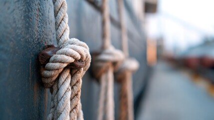 Close-up of intertwined ropes showcasing intricate knots against