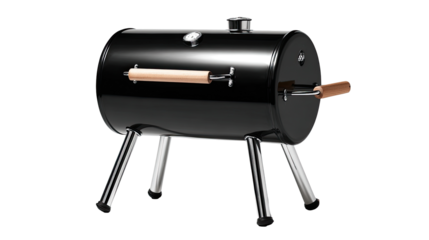 Compact black portable BBQ grill with rolling tool