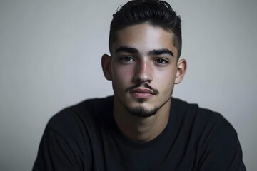 Fototapeta premium Serious Young Man Portrait Studio Shot Intense Gaze