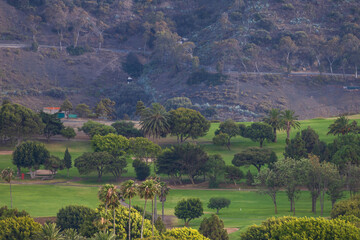 View of the seaside landscape. Pico de Bandama and Caldera on Gran Canaria in Spain